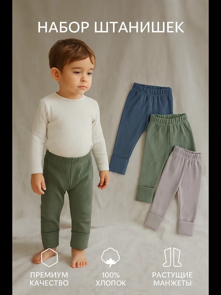 Штанишки для новорождённых набор 3 шт