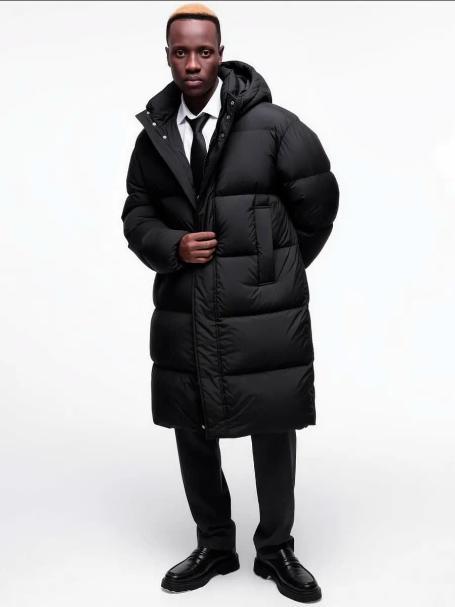 Пуховик длинный из натурального пуха