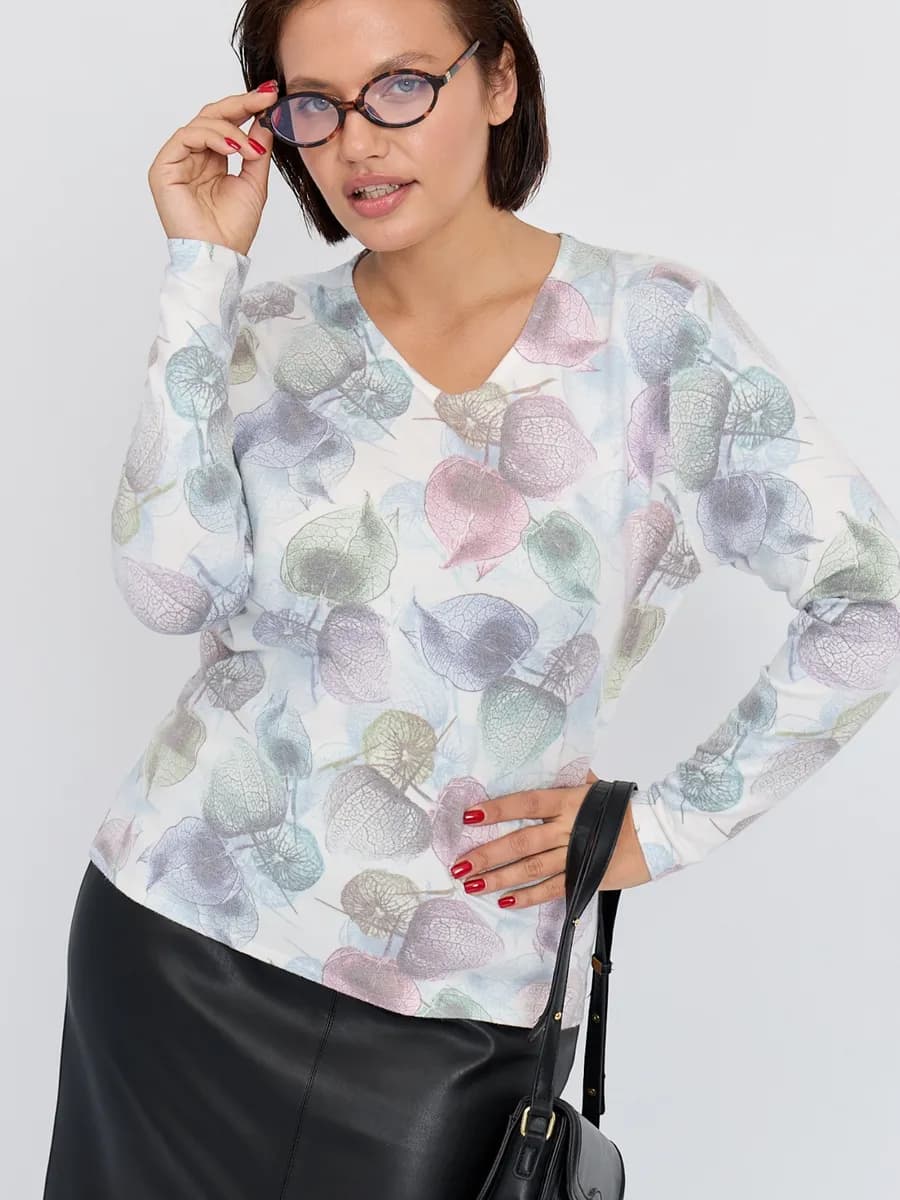 Джемпер тонкий больших размеров с длинным рукавом