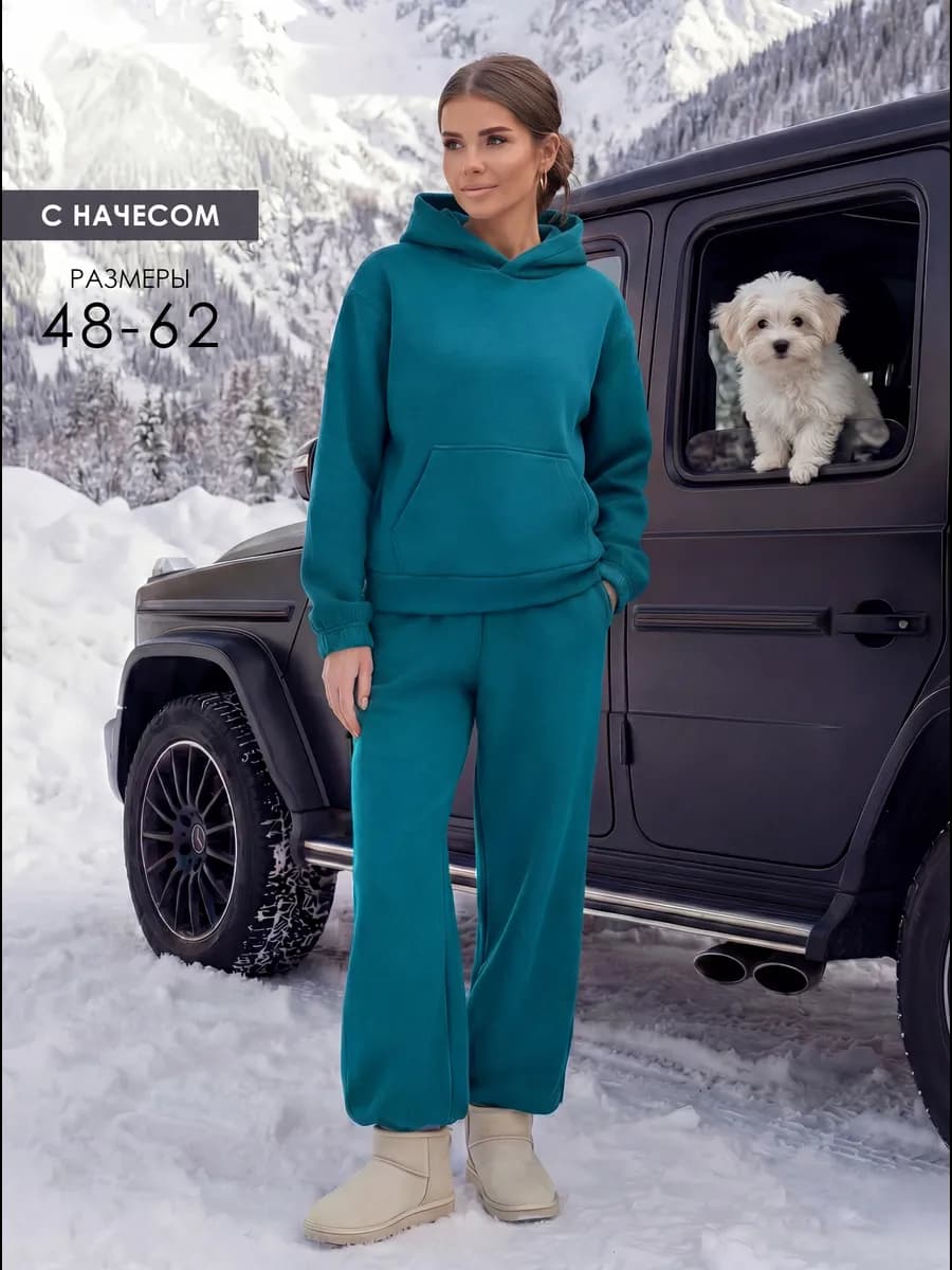 Костюм спортивный с начесом и капюшоном теплый