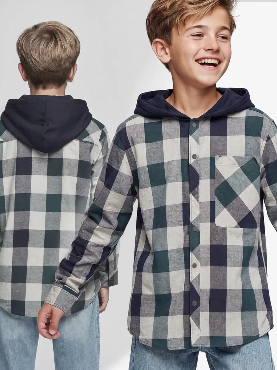 Рубашка Regular fit фланелевая в клетку с капюшоном