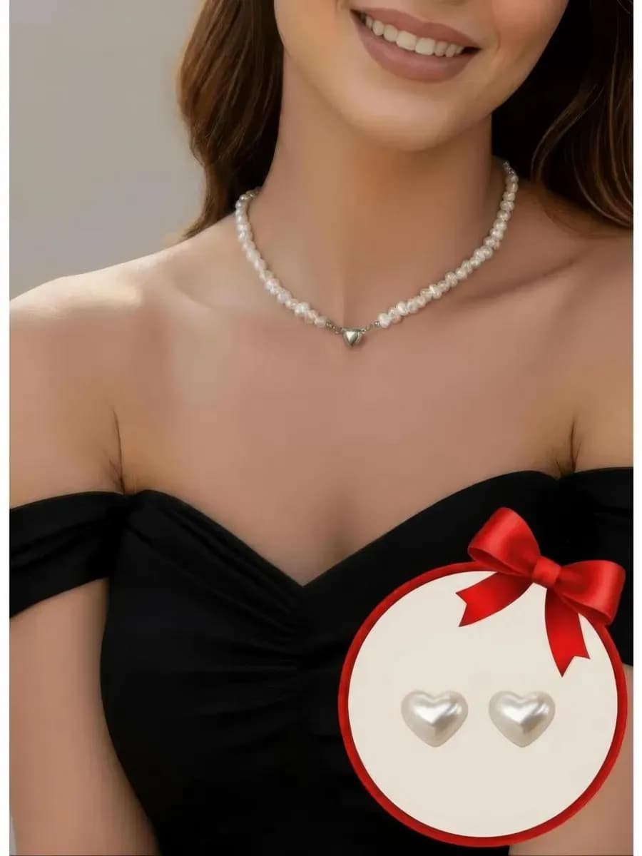 Комплект бижутерия женская ожерелье на шею серьги в подарок - фото 1