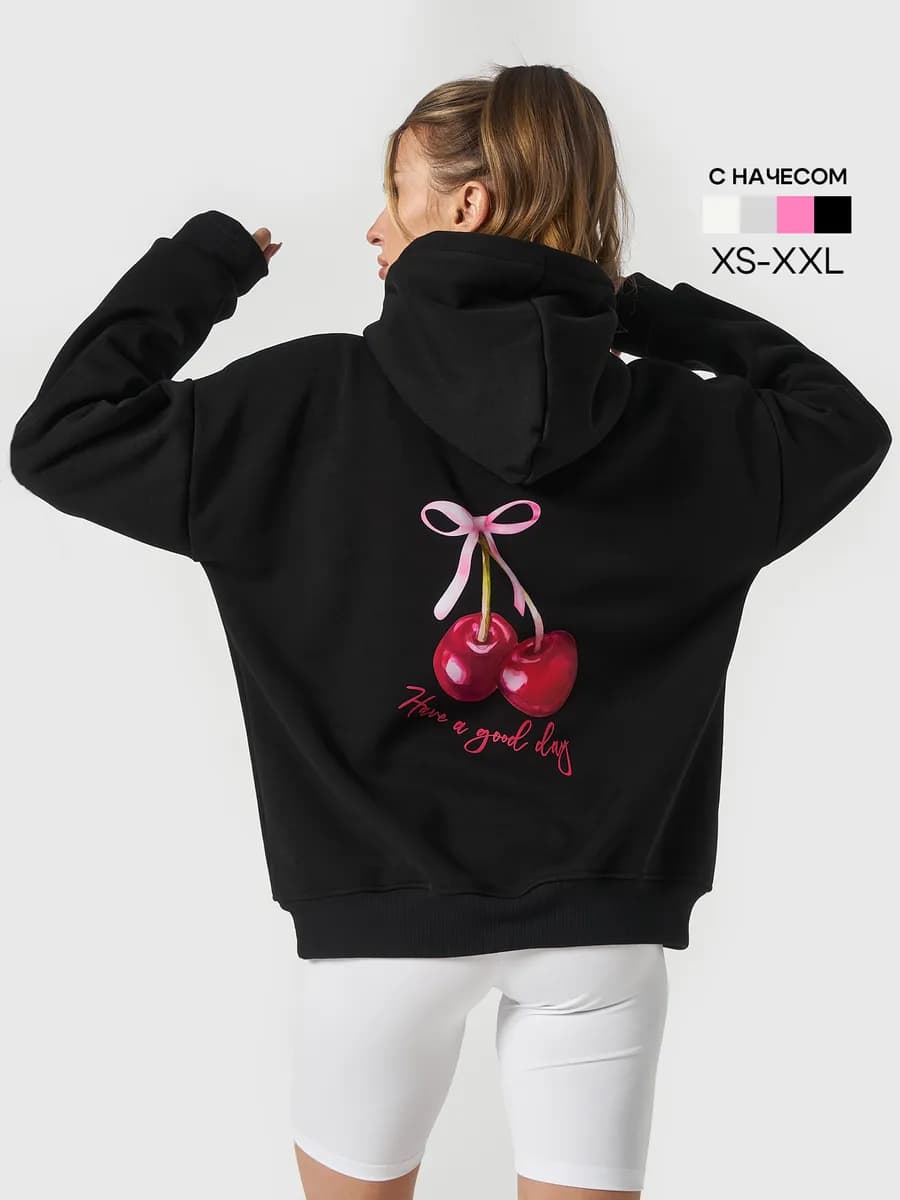 Худи оверсайз с принтом и начесом