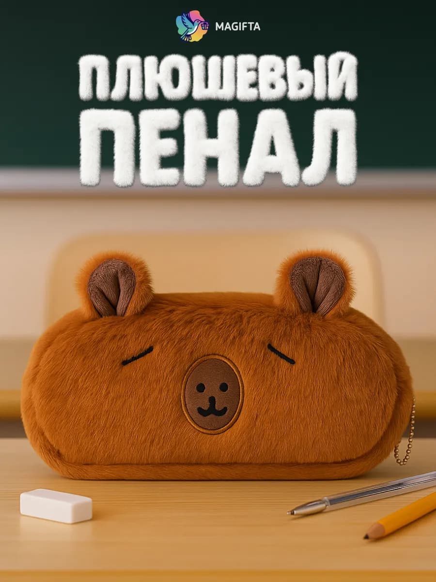 Пенал школьный подростковый плюшевый