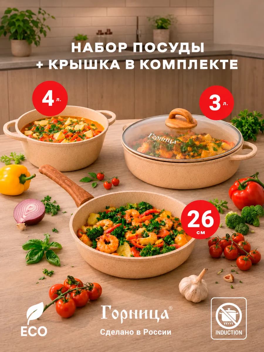 Набор посуды сковорода, жаровня и кастрюля