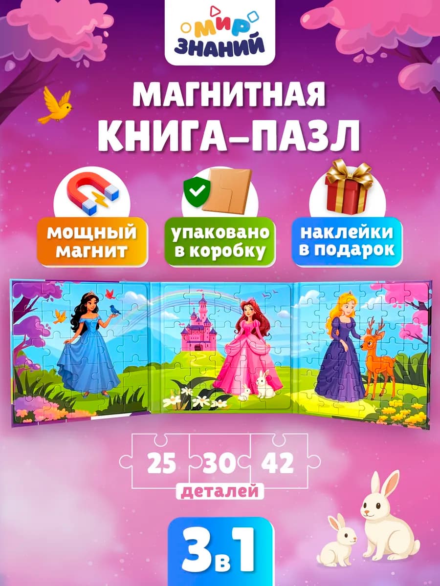 Магнитные пазлы для детей развивающая книга 3в1
