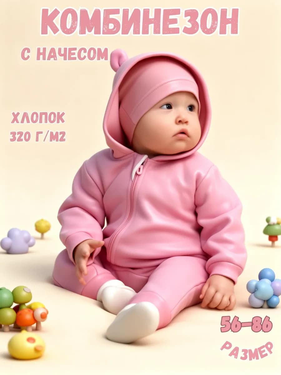 Комбинезон для новорожденного с начесом капюшон футер