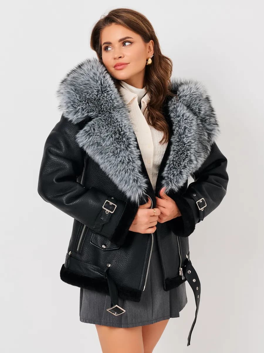 Дубленка Пилот Авиатор Большие размеры с опушкой из песца