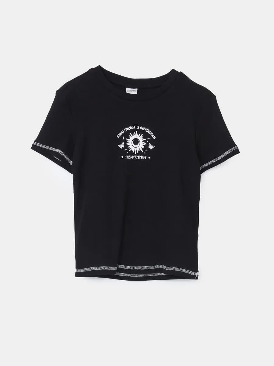 Девочки черный Футболка - фото 1
