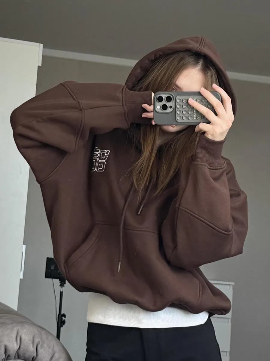 Худи оверсайз с капюшоном укороченное с начесом