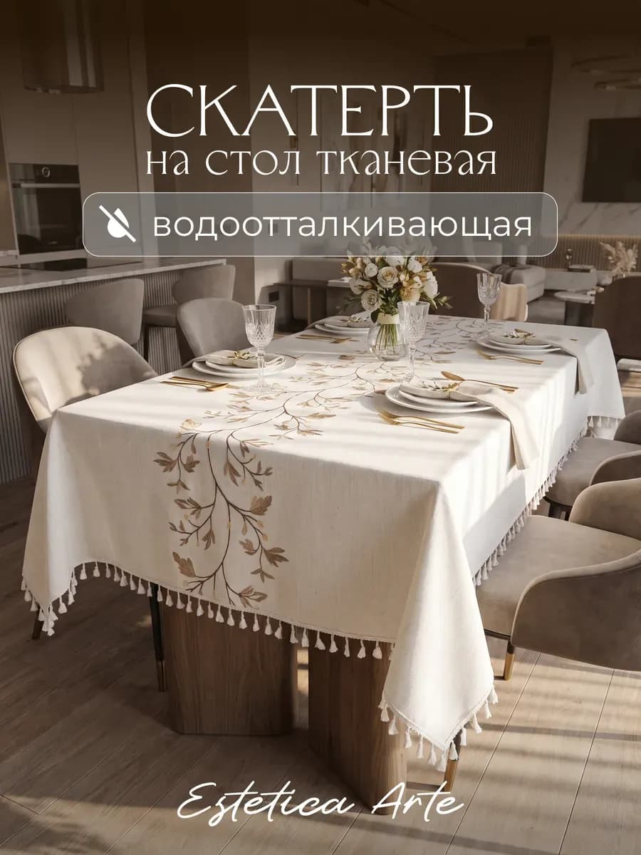 Скатерть на стол тканевая водоотталкивающая 140х220см