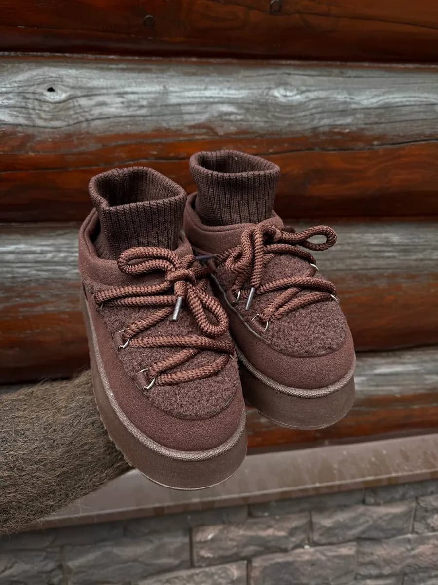 Угги ботинки женские коричневые с мехом на зиму