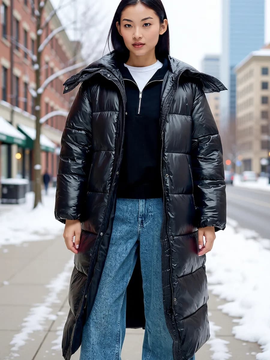 Зимнее балоневое пальто оверсайз на синтепоне