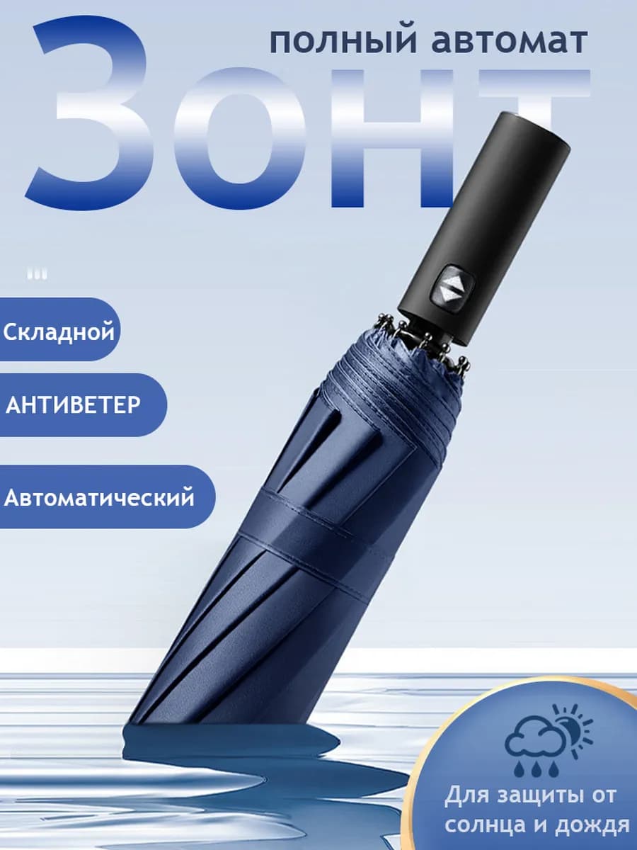 Зонт черный автомат антиветер