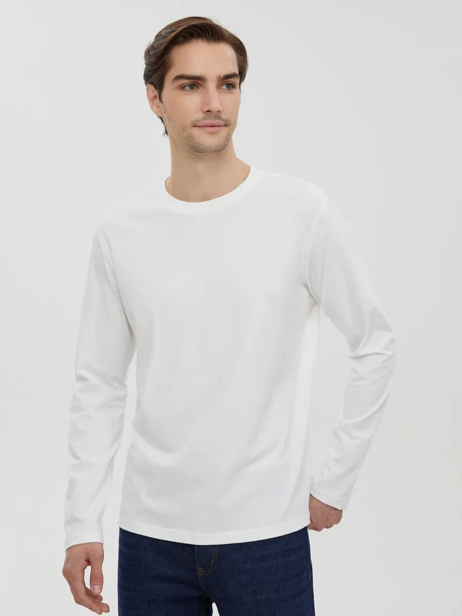 Мужской однотонный лонгслив из хлопка - фото 1