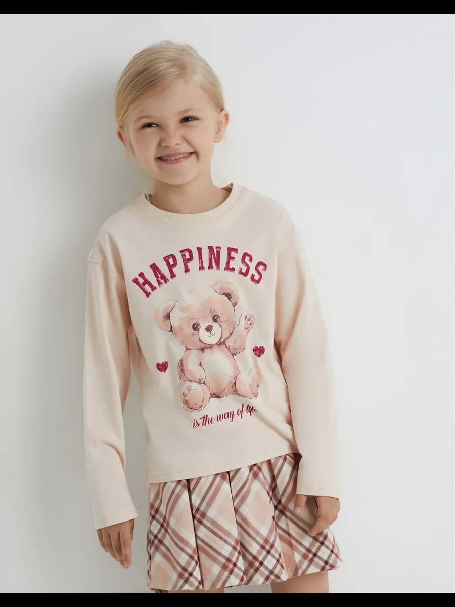 Бежевый лонгслив oversize с принтом