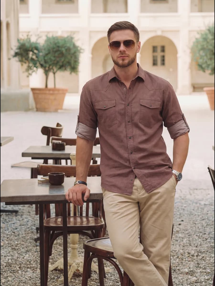 Рубашка мужская джинсовая на кнопках