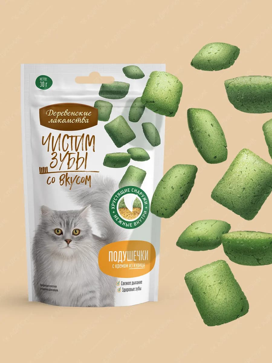 Лакомство для кошек "Подушечки с кремом из курицы", 30 гр