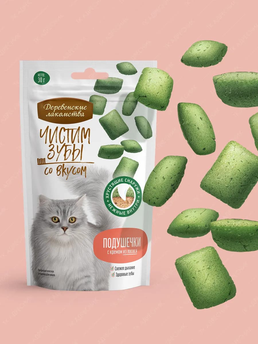 Лакомство для кошек "Подушечки с кремом из лосося", 30 гр