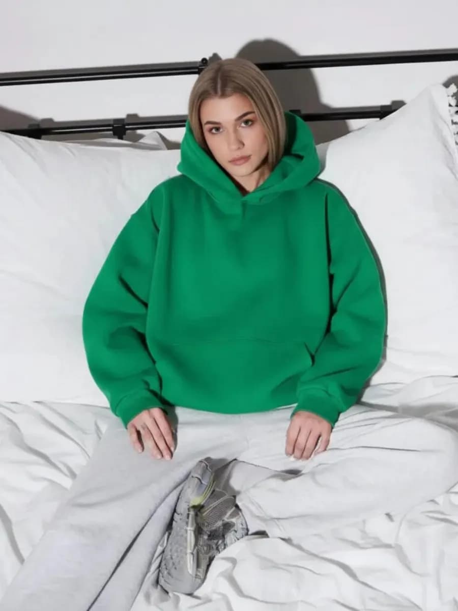 Худи оверсайз с карманом теплое с начесом