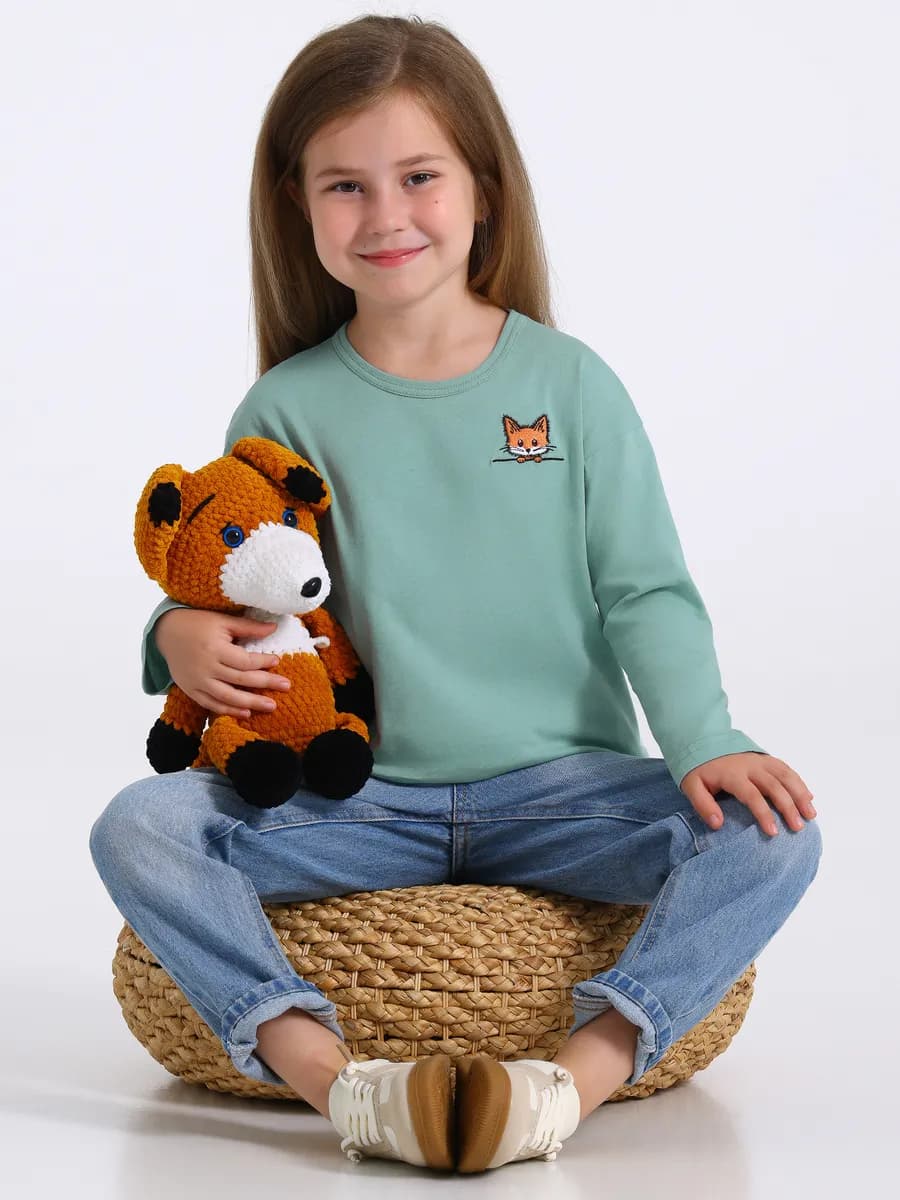 Лонгслив с вышивкой в садик хлопок 100% - фото 1