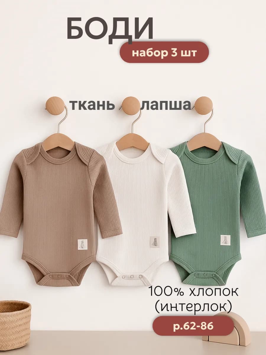 Комплект боди для новорожденных длинный рукав 3 шт
