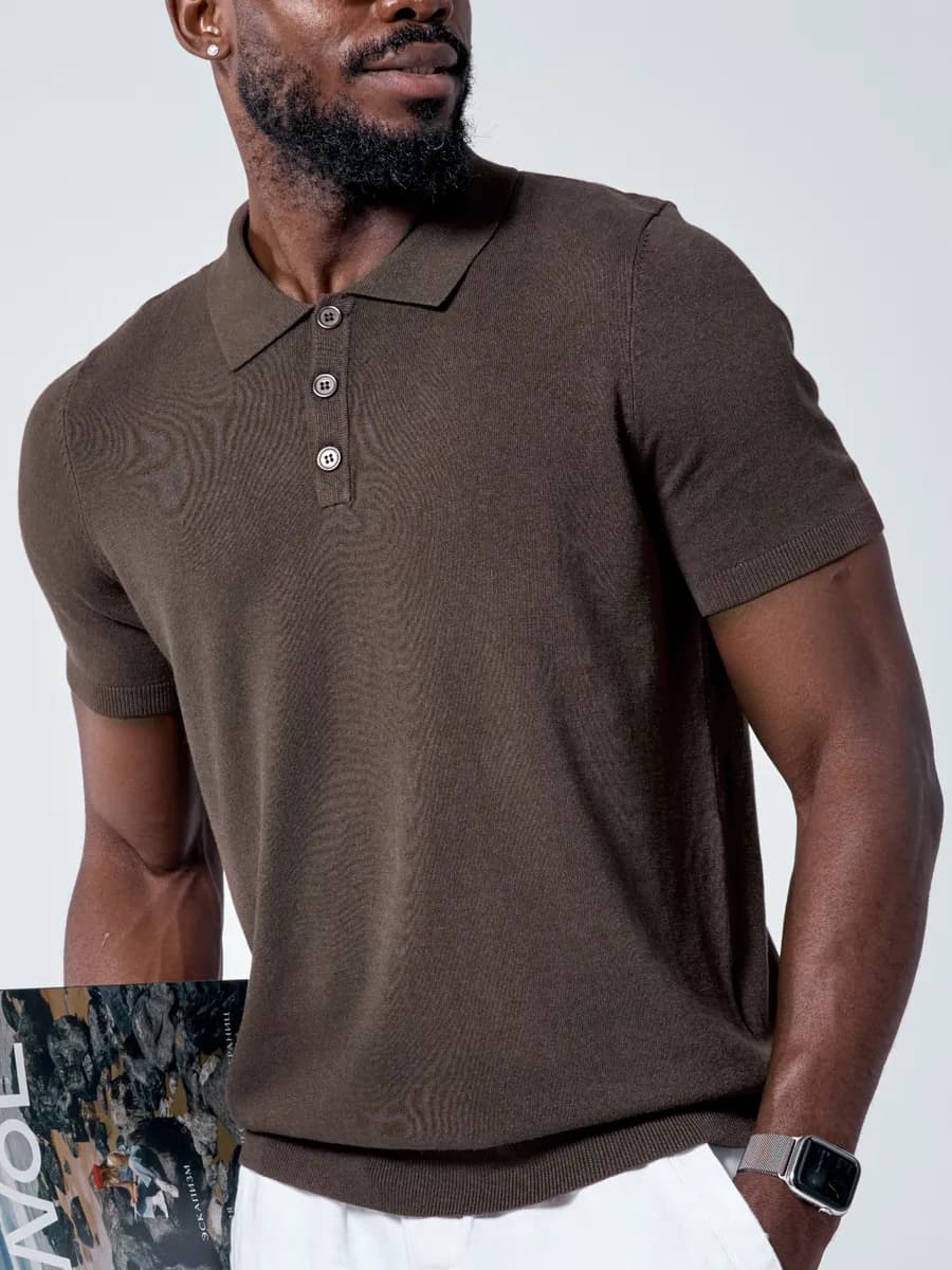 Футболка-поло с коротким рукавом вязаная