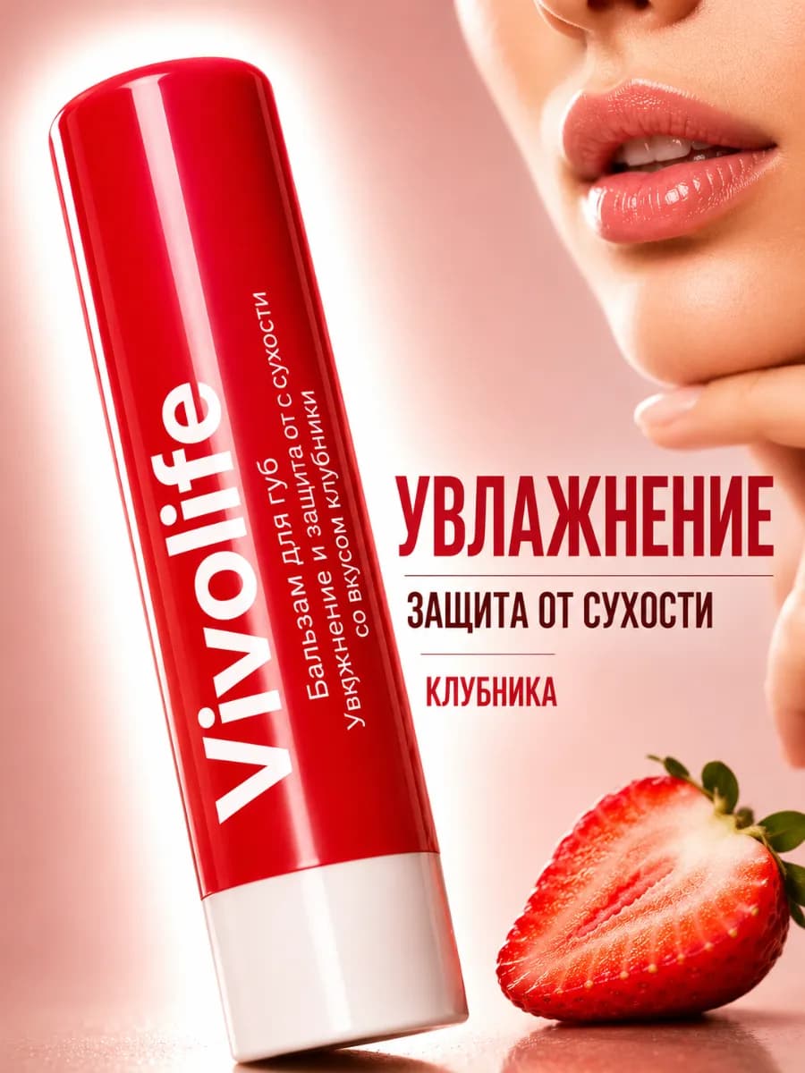 Бальзам для губ Клубника увлажнение и защита