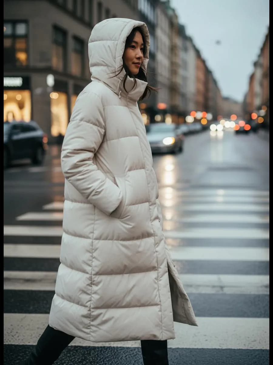 Стеганое пальто с капюшоном