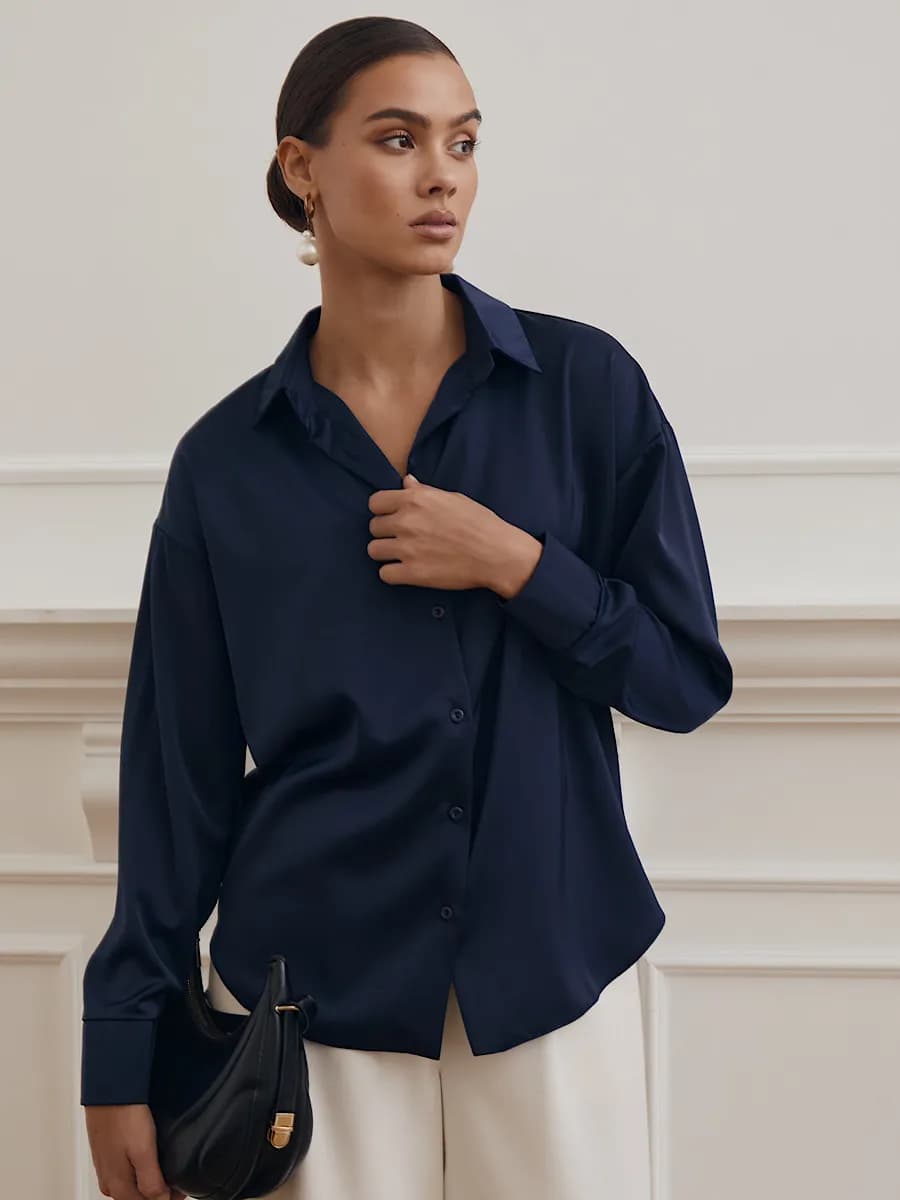 Рубашка шелковая оверсайз нарядная в офис