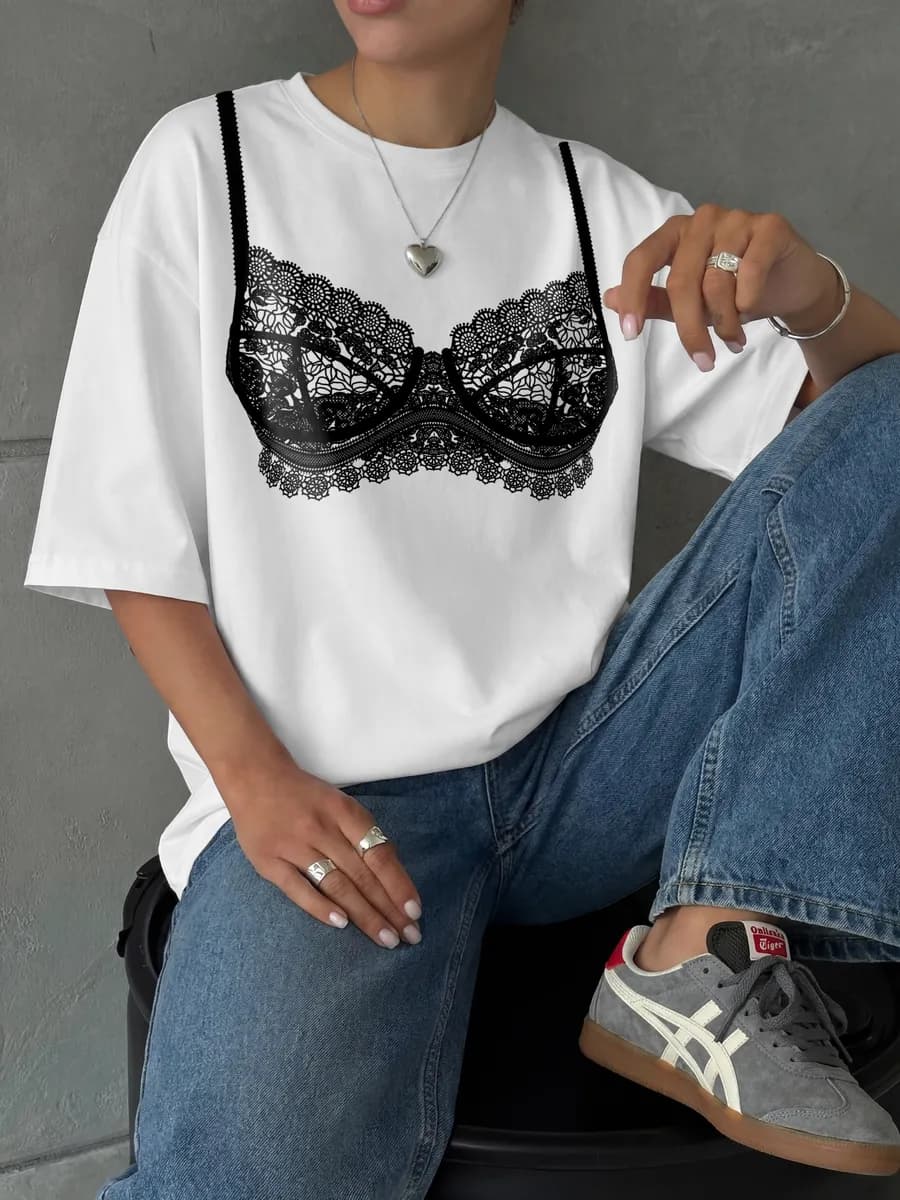 Футболка хлопок светящийся принт лифчик повседневная