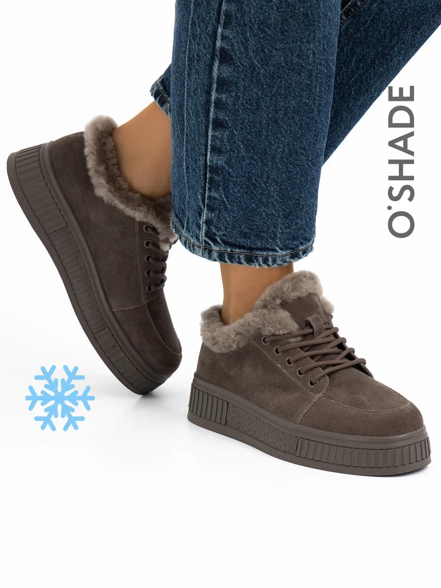 Полуботинки женские замшевые зимние коричневые