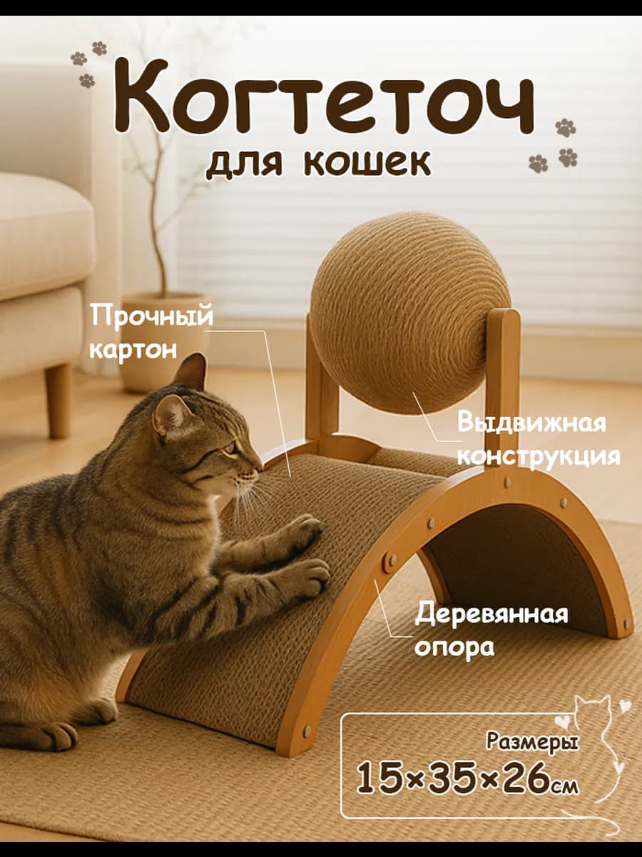 Напольная когтеточка двойная арка прочная для кошек