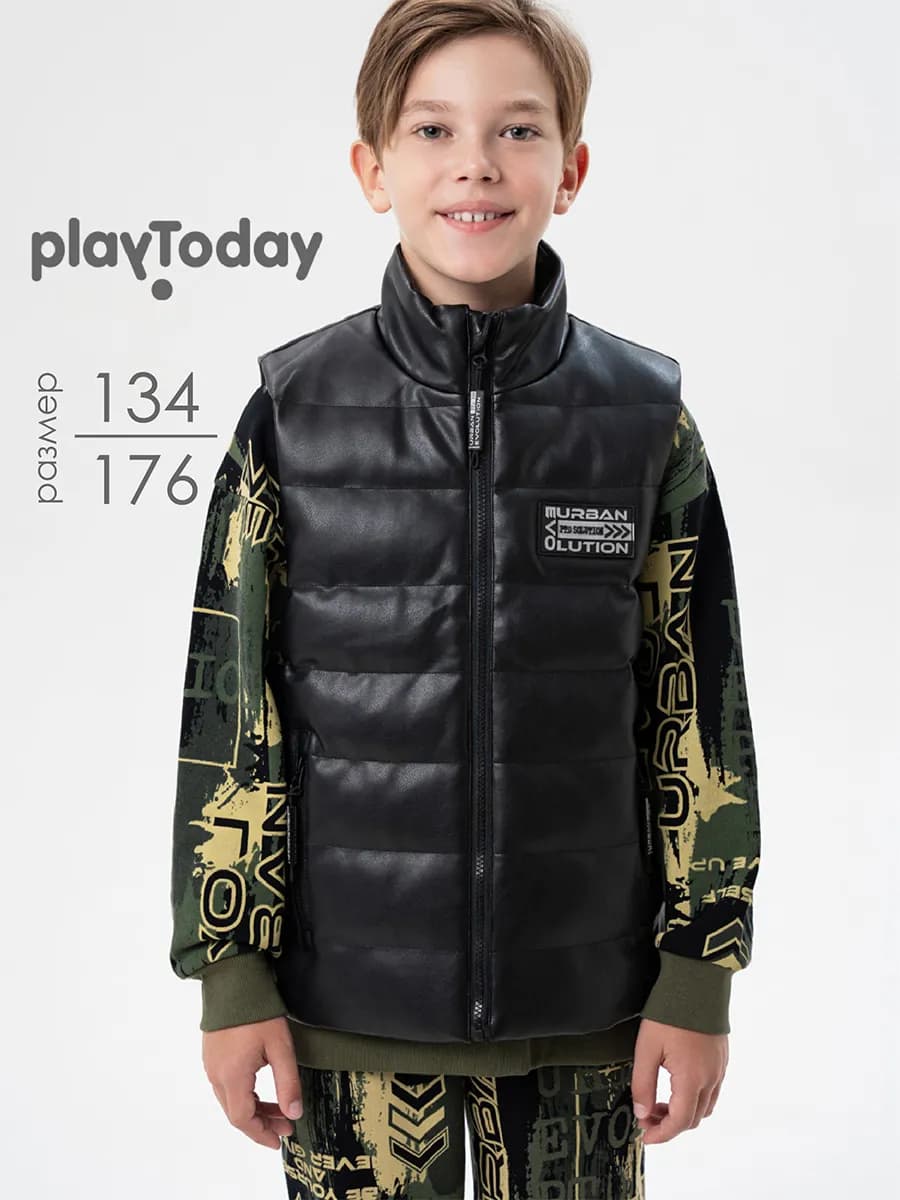 Жилет утепленный из экокожи на молнии для подростка