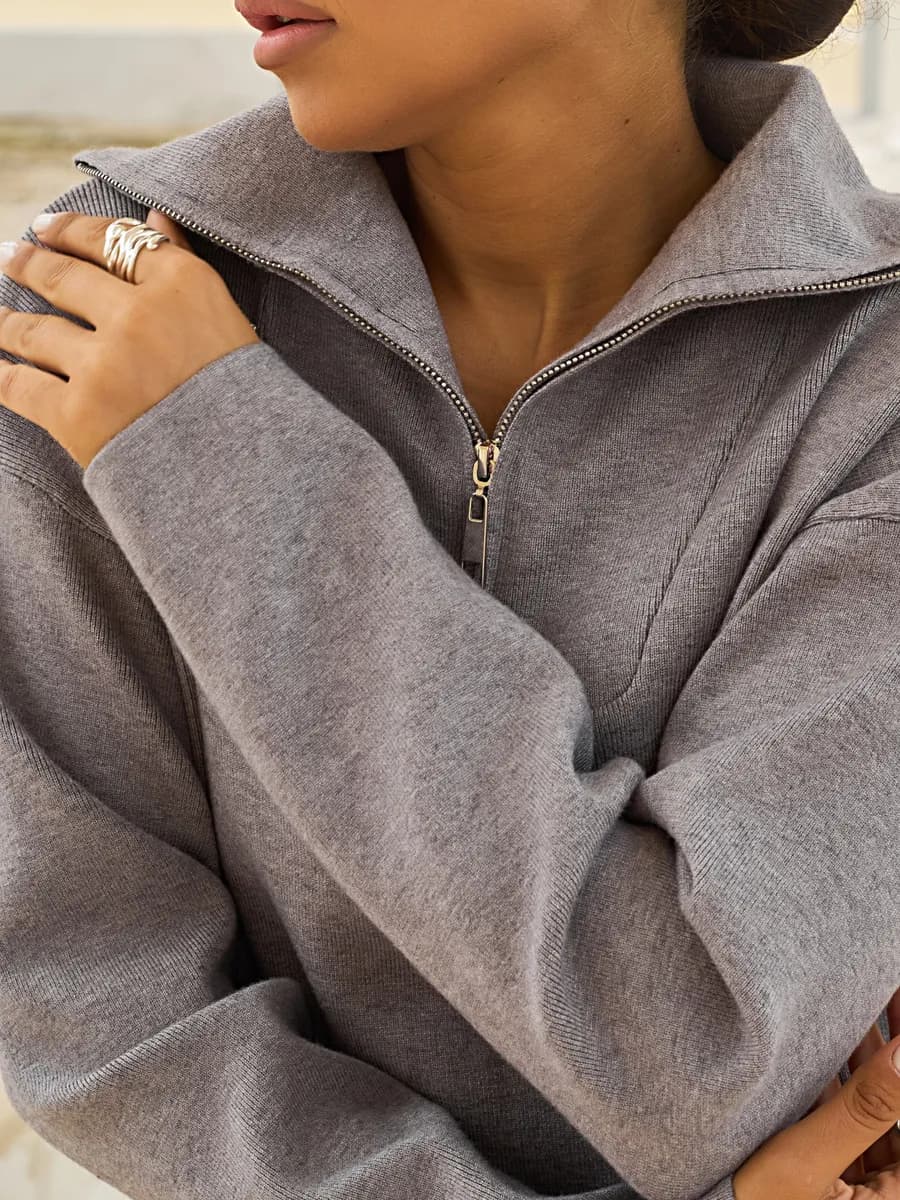 Джемпер кашемировый на молнии вязаный высокий воротник