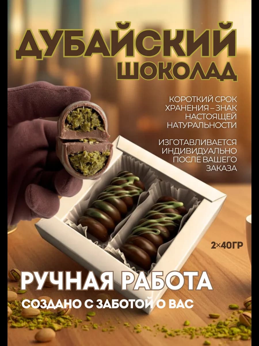 Дубайский шоколад ручной работы, рифленый батончик 2 шт