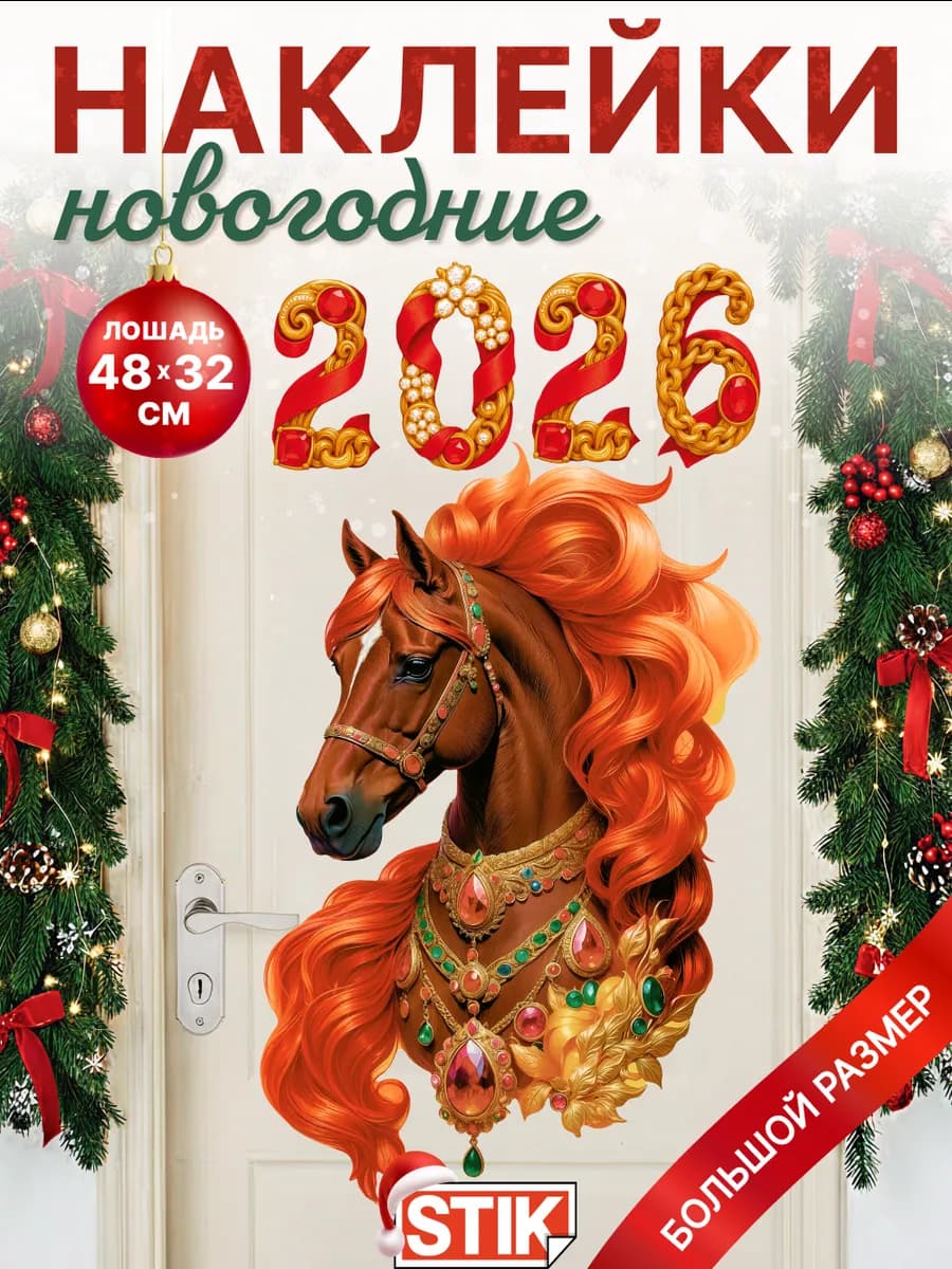 Новогодняя наклейка символ 2026 года для декора на стену