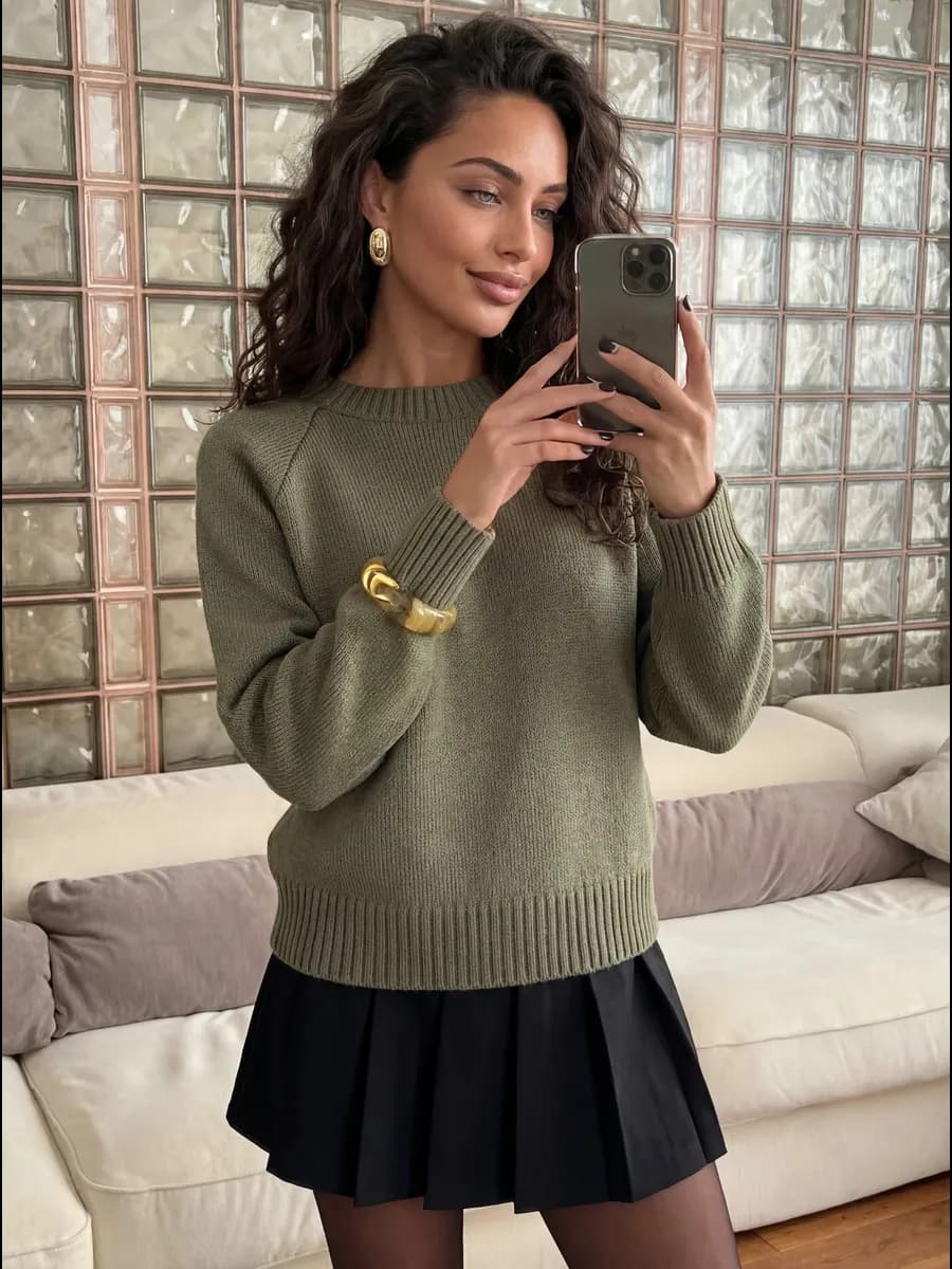 Свитер укороченный вязаный оверсайз - фото 1