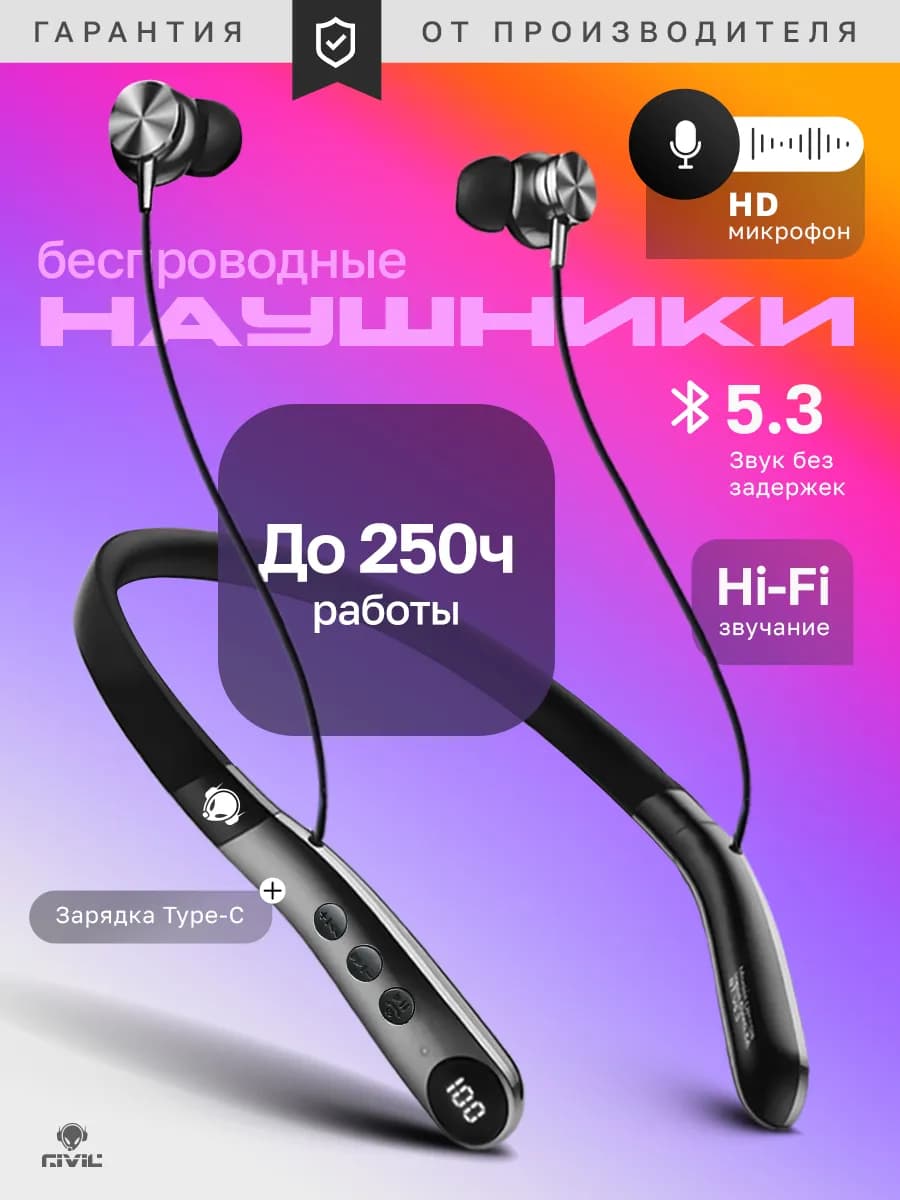 Наушники беспроводные спортивные с микрофоном для телефона