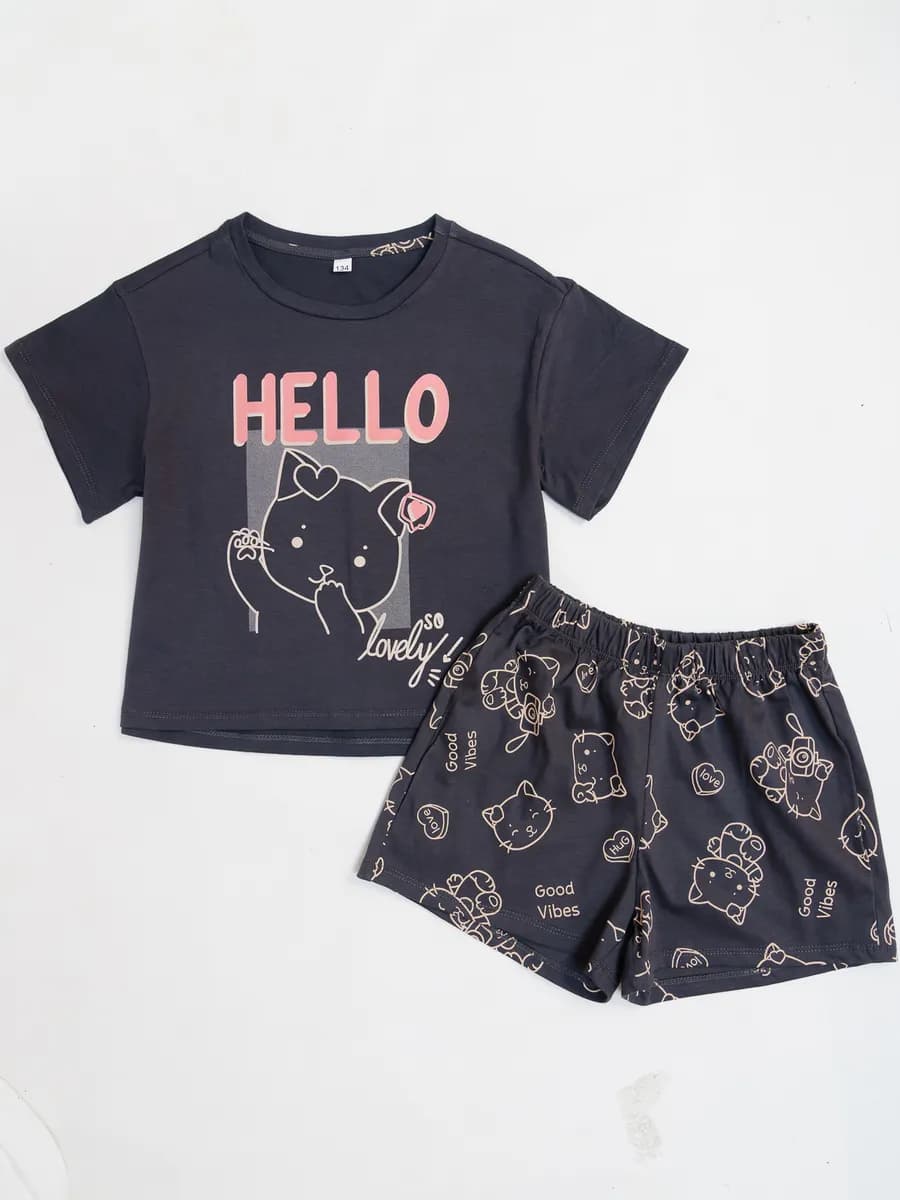 Пижама с шортами и футболкой с коротким рукавом домашняя