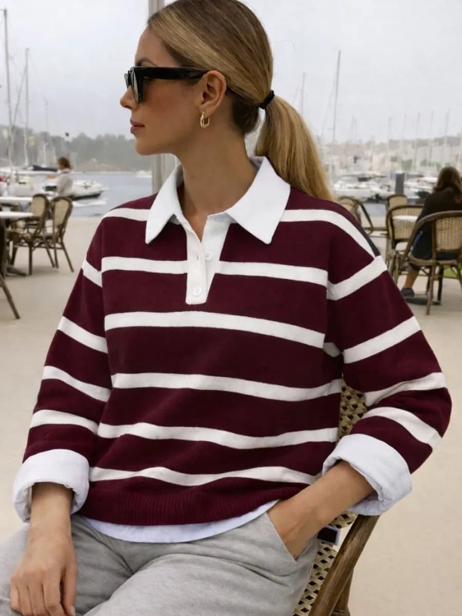 Джемпер поло в полоску теплый оверсайз