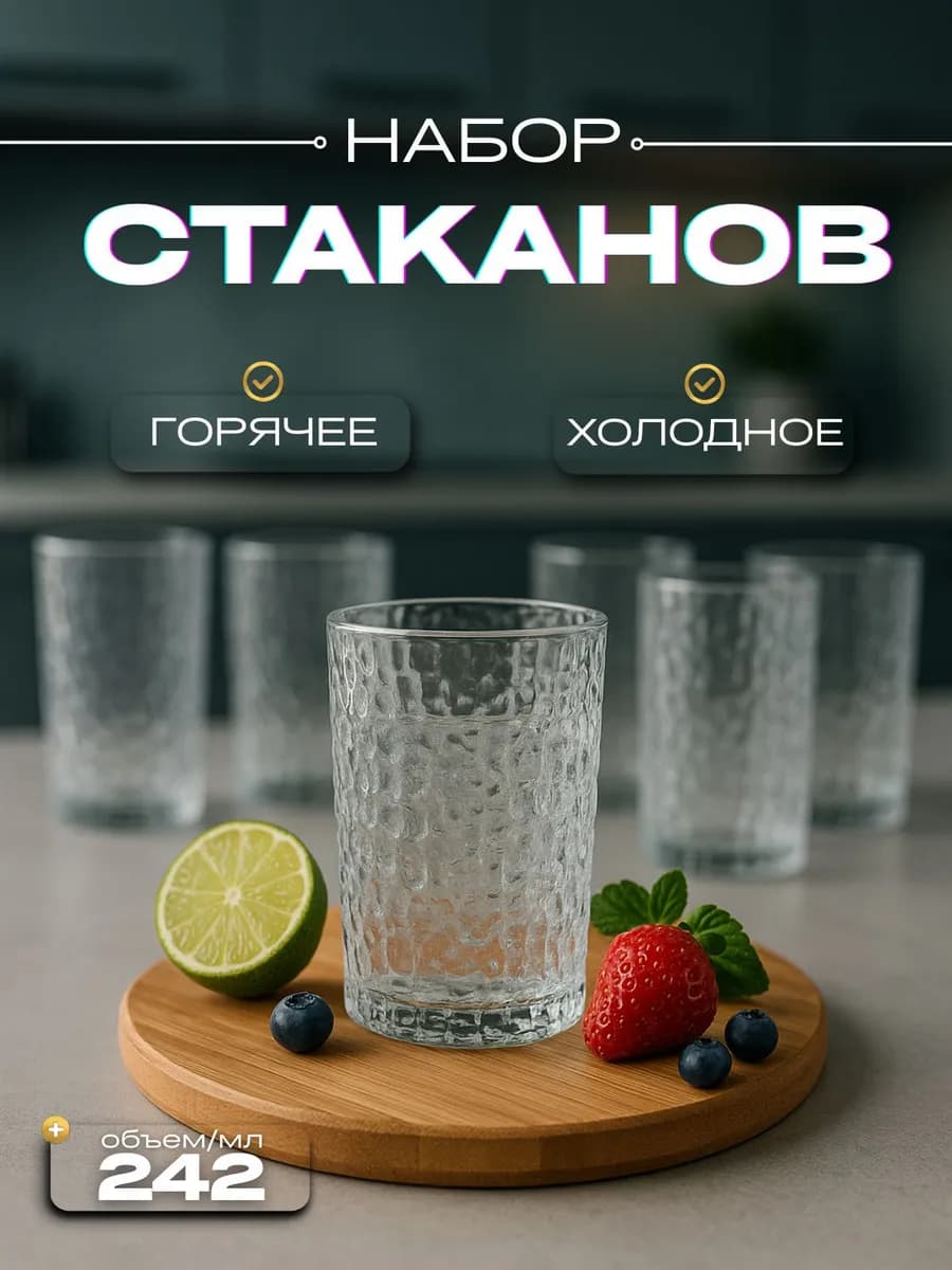 Посуда для кухни Стаканы стеклянные 6 штук