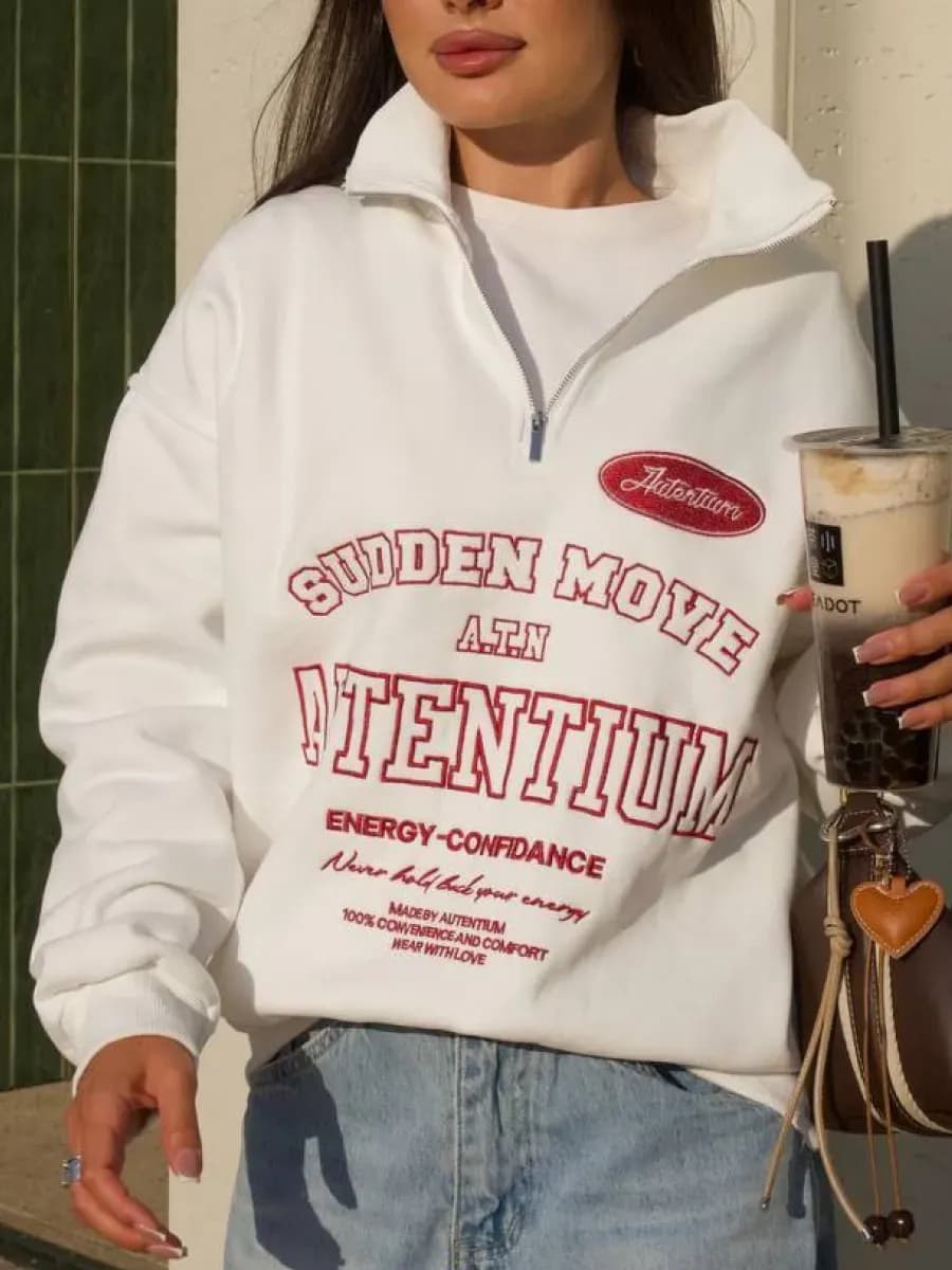 Свитшот анорак оверсайз теплый с принтом