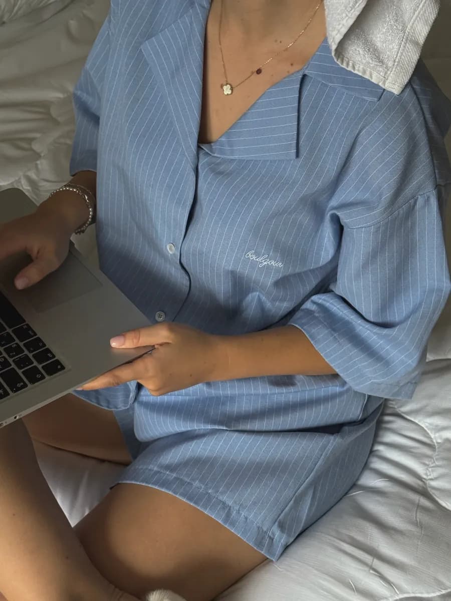 Домашний костюм пижама с шортами синяя