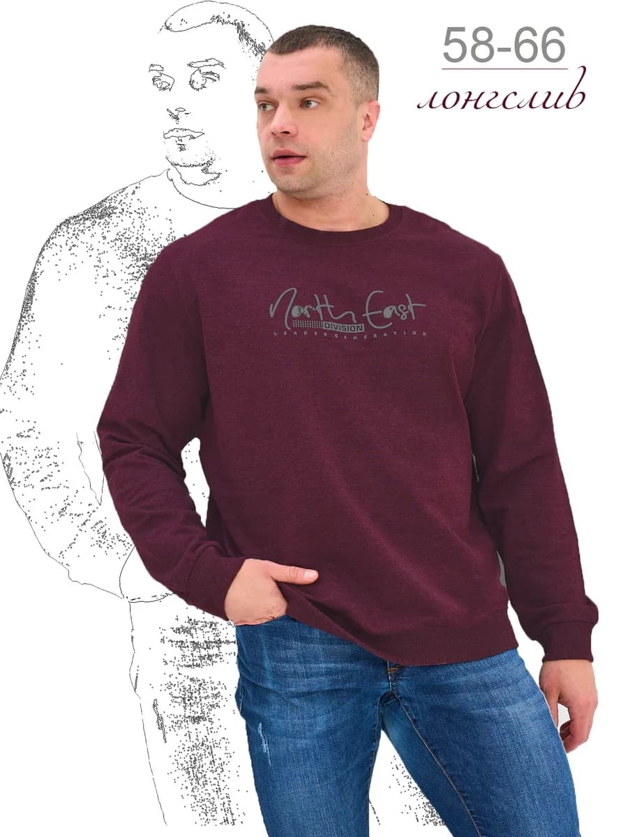 Лонгслив с длинным рукавом большой размер с принтом плотный