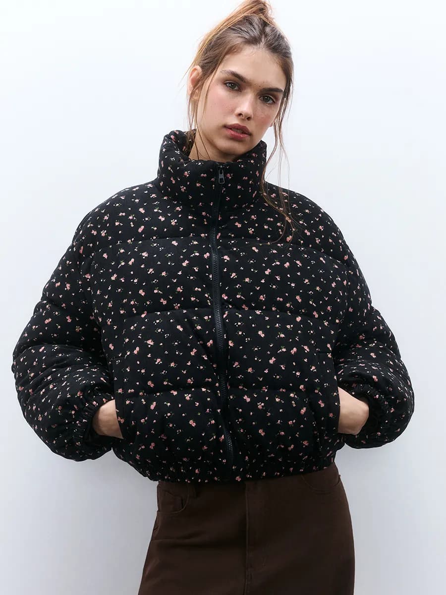 Куртка стеганая с цветочным принтом