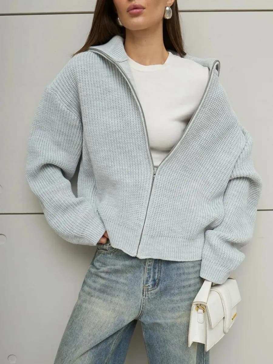 Кардиган оверсайз с воротником-стойкой на молнии