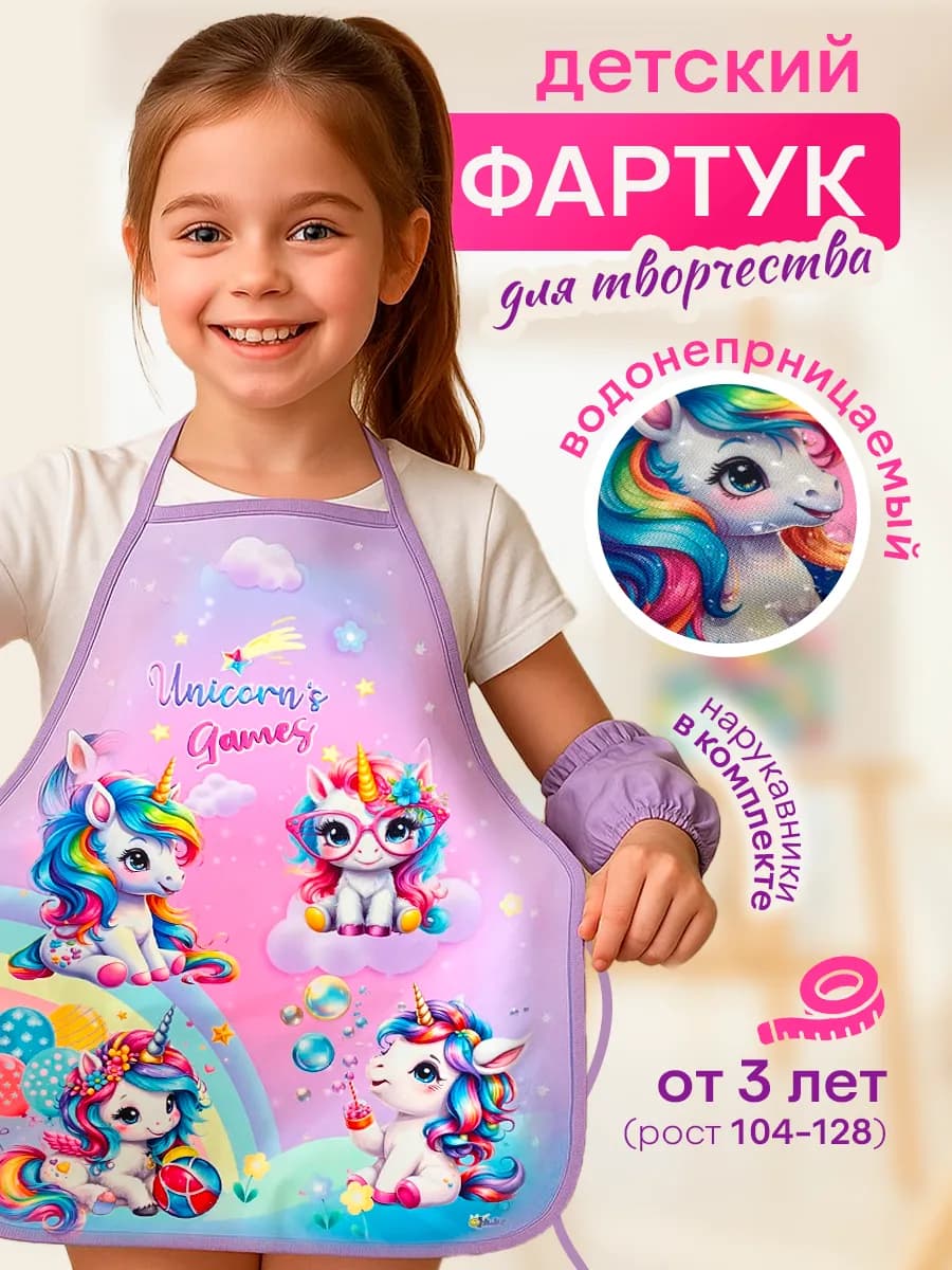 Детский фартук для рисования и творчества с нарукавниками