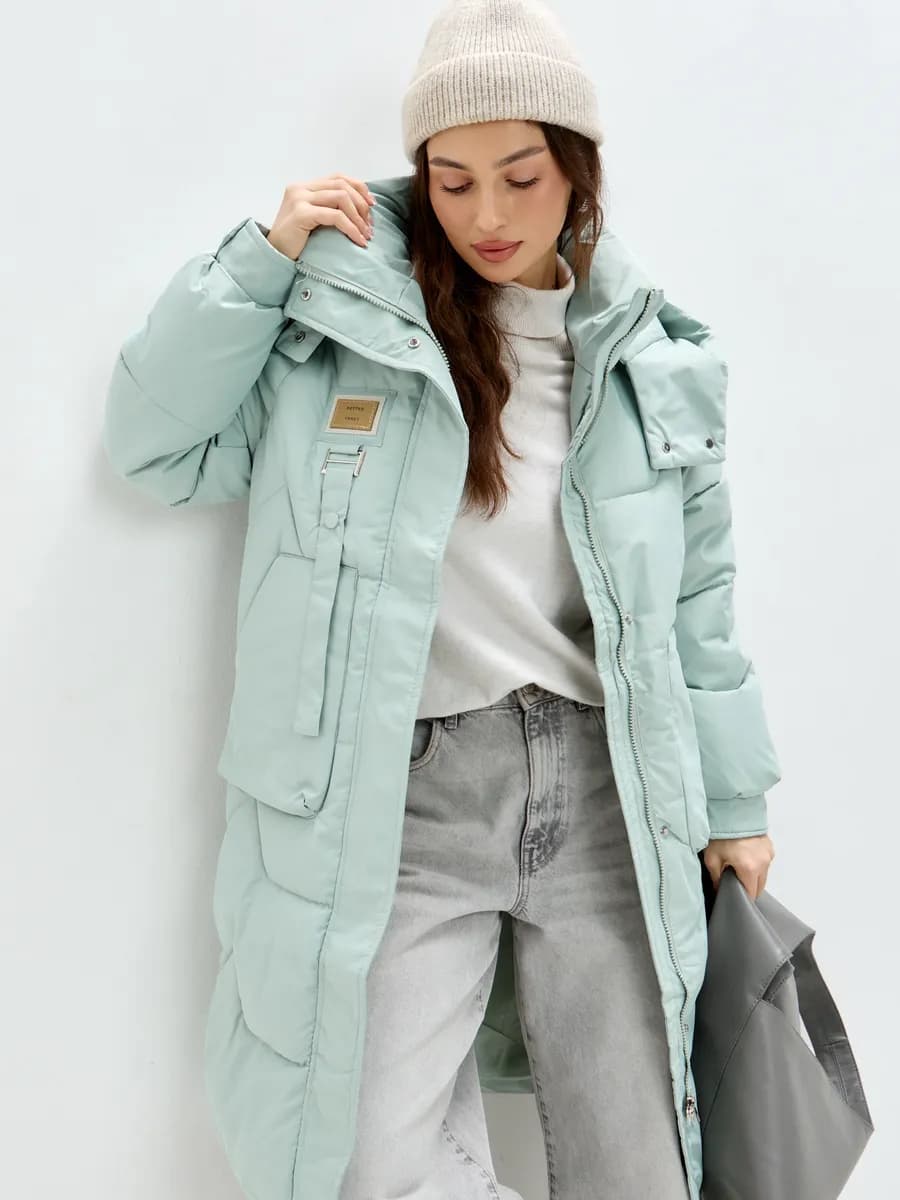 Пуховик длинный зимний с капюшоном - фото 1