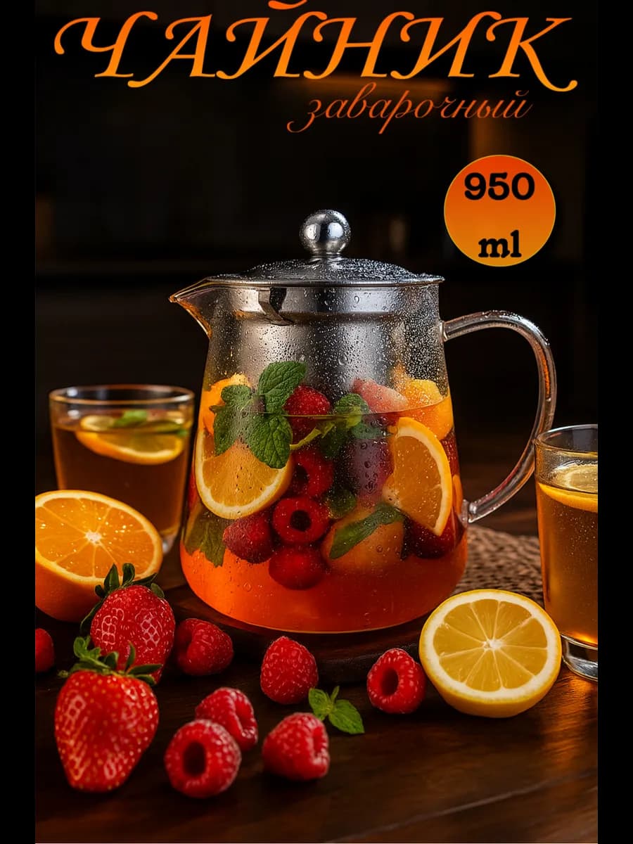 Чайник заварочный стеклянный с фильтром 1 литра